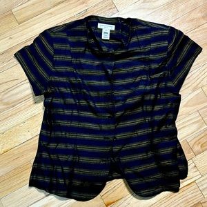 vintage Jones N.Y. scoop neck cap sleeve button down shoulder padded shirt 10p